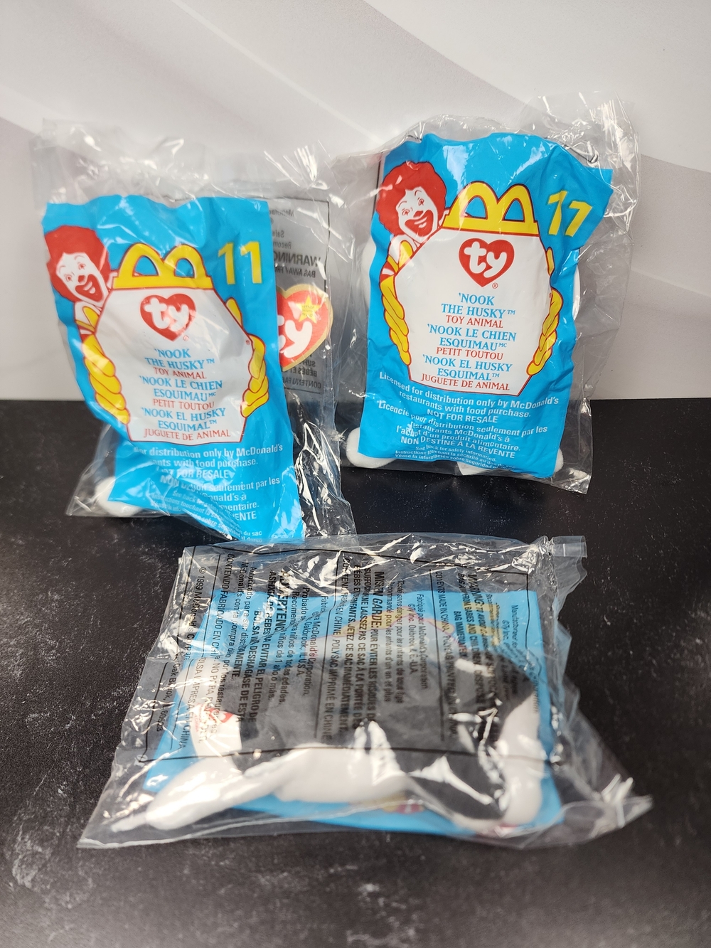 🐺 Lot of 3 — McDonald's Ty Teenie Beanie Baby 'Nook the Husky — Sealed
